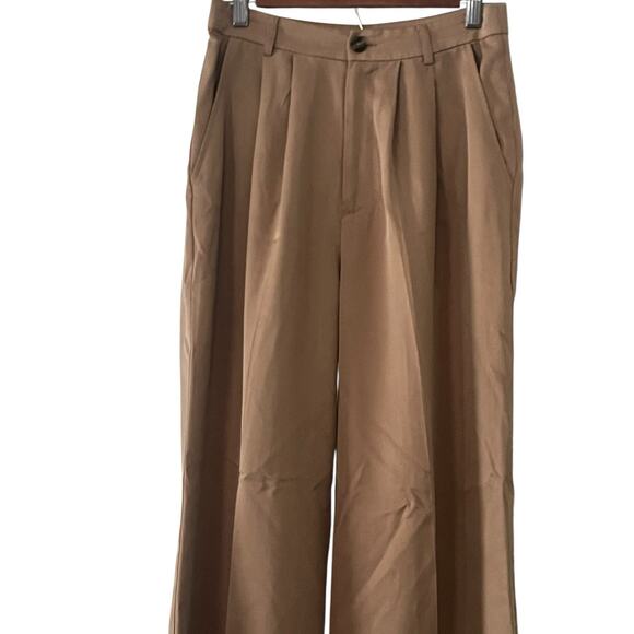 REFORMATION Mason Pants •Women 4 PETITE•Wide Leg Trouser Office Pleated Tan $178 - Picture 7 of 12